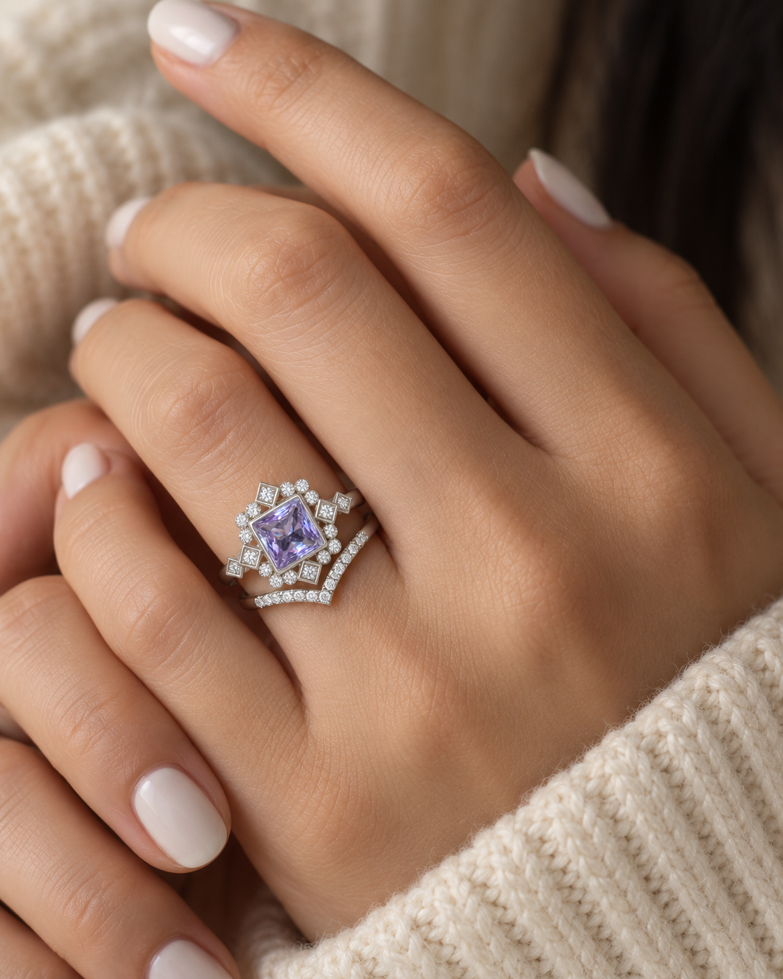 Alexandrite Square Round Halo Ring - angle 4