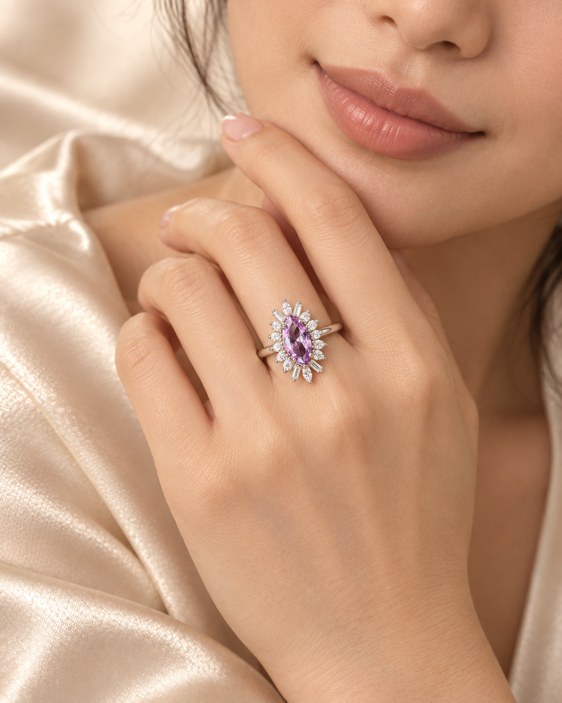 Amethyst Marquise Cluster Ring - angle 4