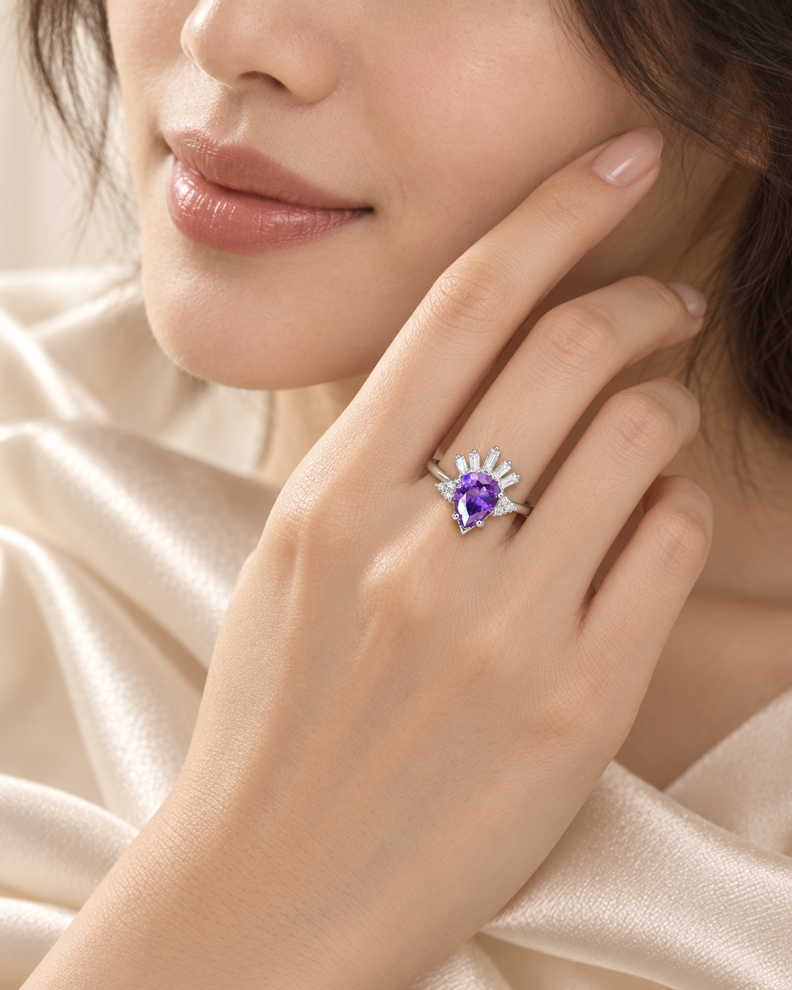 Amethyst Teardrop Ring - angle 4