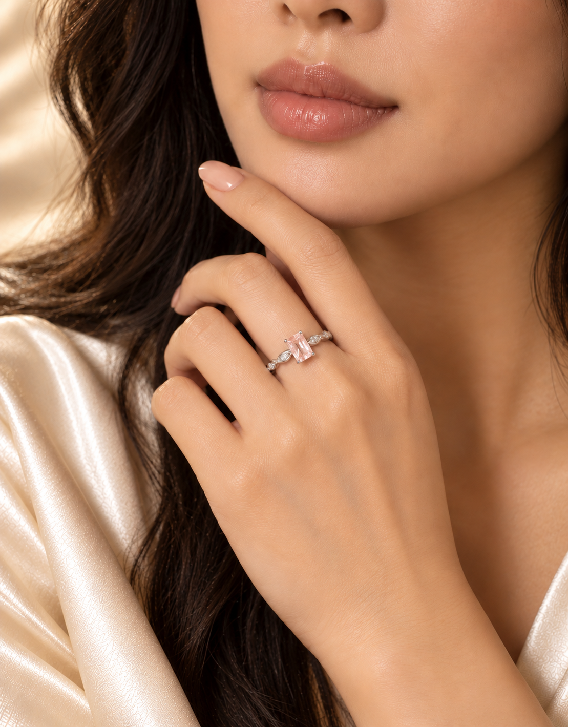 Morganite Rectangle Wave Ring
