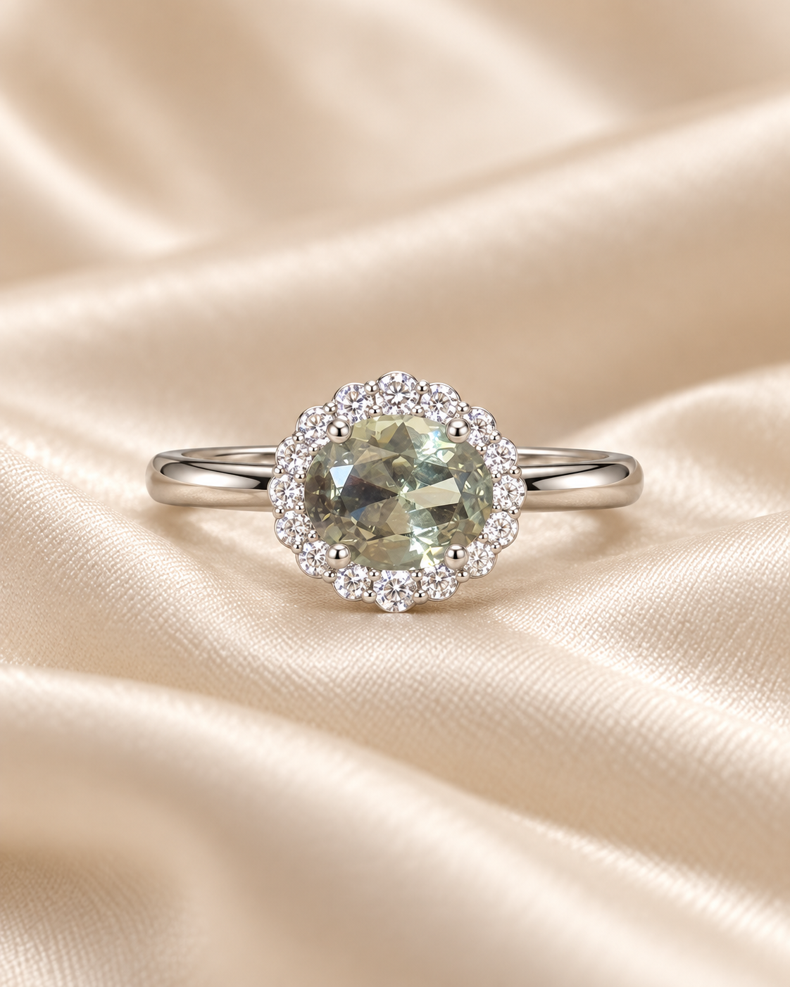 Green Tourmaline Oval Halo Sideways Ring