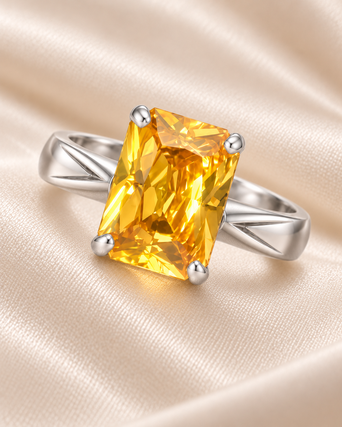Citrine Rectangle Solitaire Ring