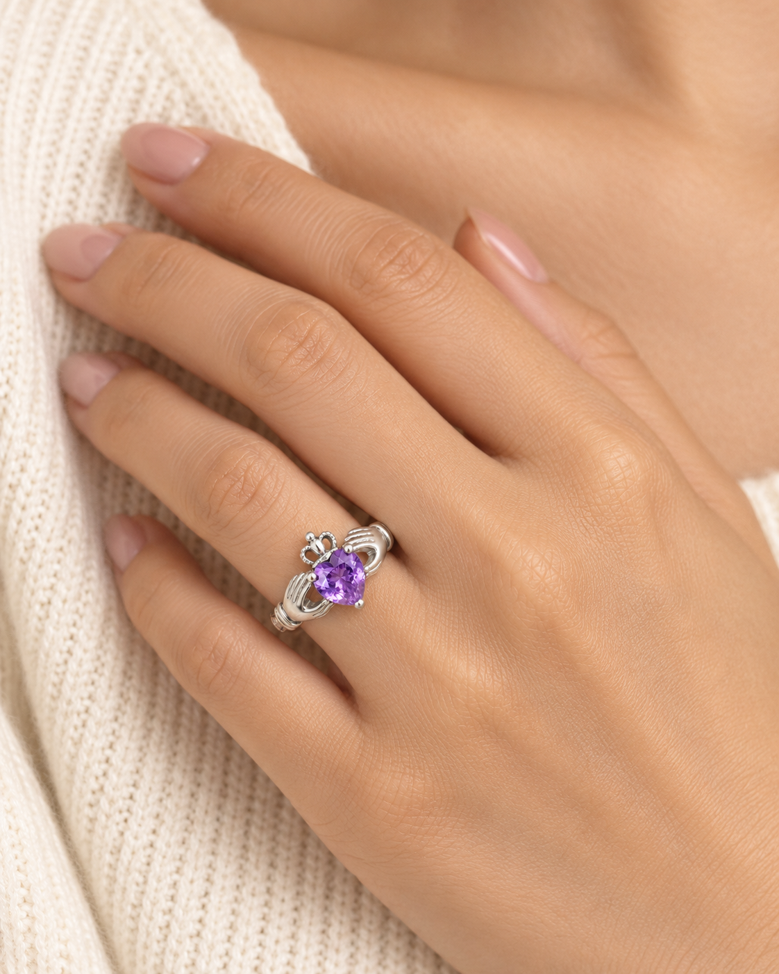 Amethyst Heart Duo Ring - angle 3