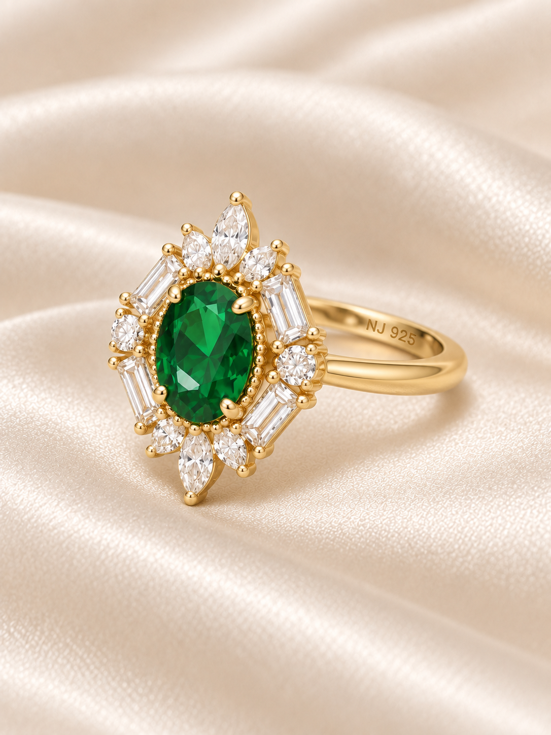 Emerald Oval Statement Cluster Ring