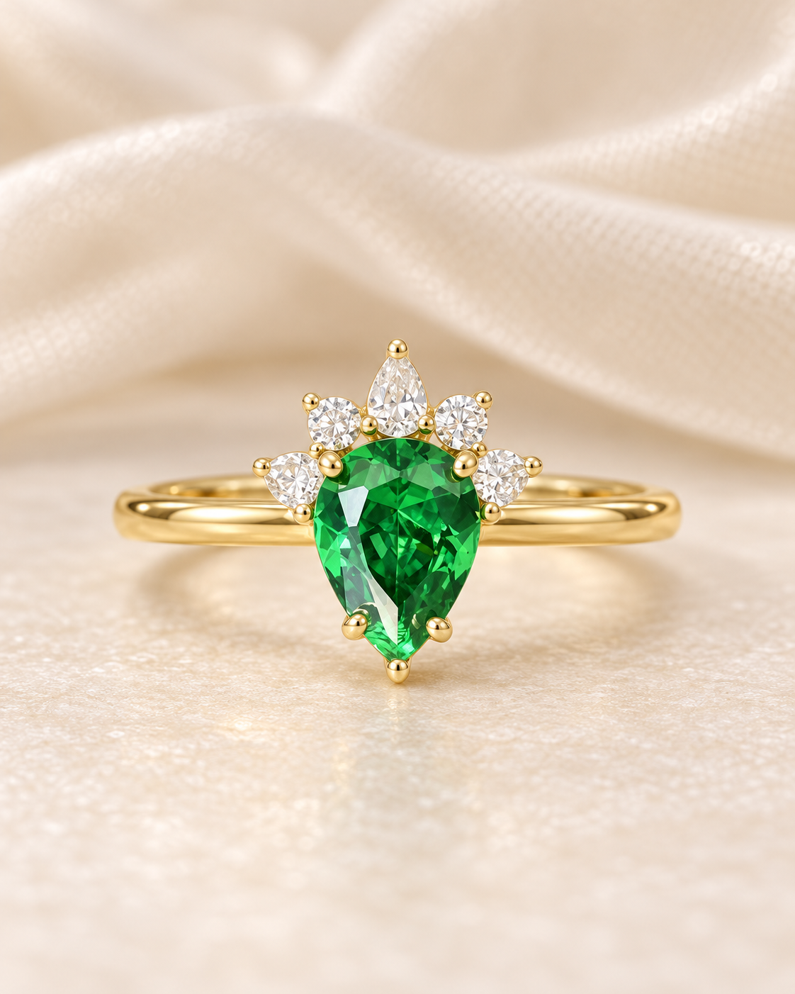 Emerald Teardrop Crown Ring