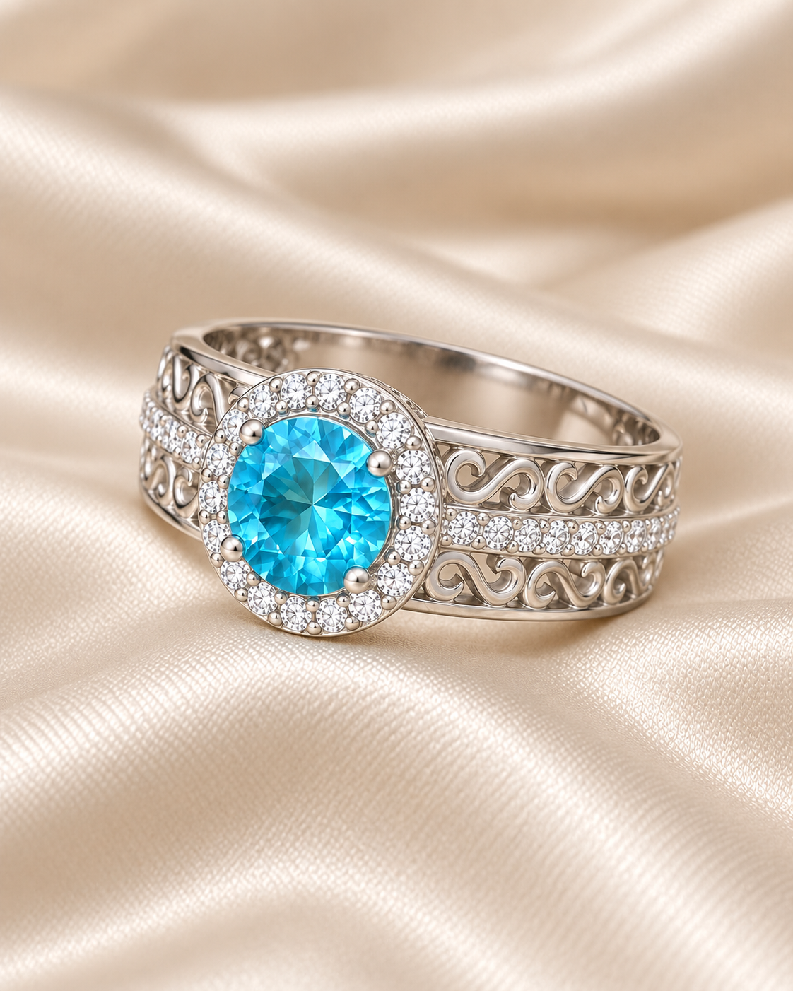 Blue Topaz Round Halo Ring Grand - angle 4