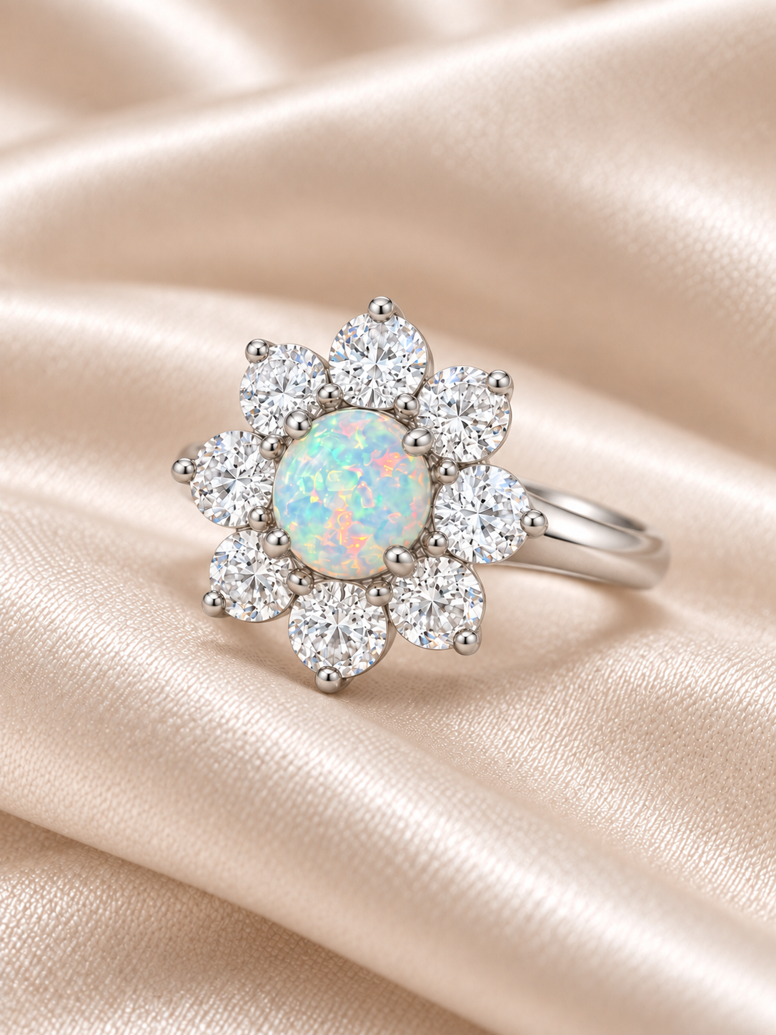 Opal Round Flower Ring