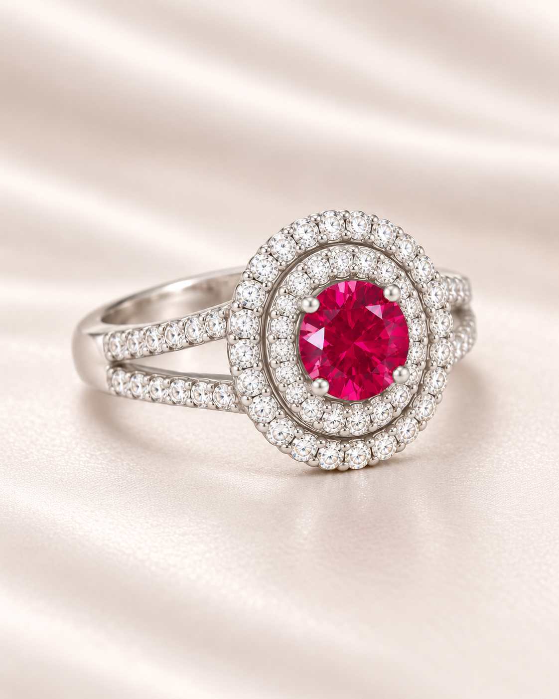Ruby Round Double Halo Ring