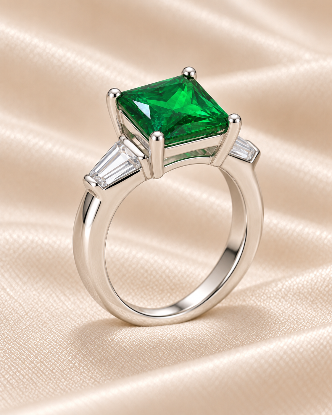 Emerald Square Baguette Accent Ring