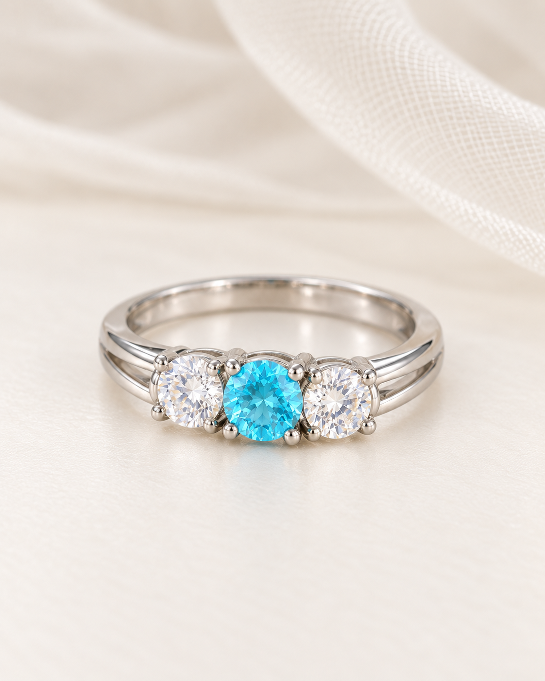Blue Topaz Three Stone Ring - angle 5