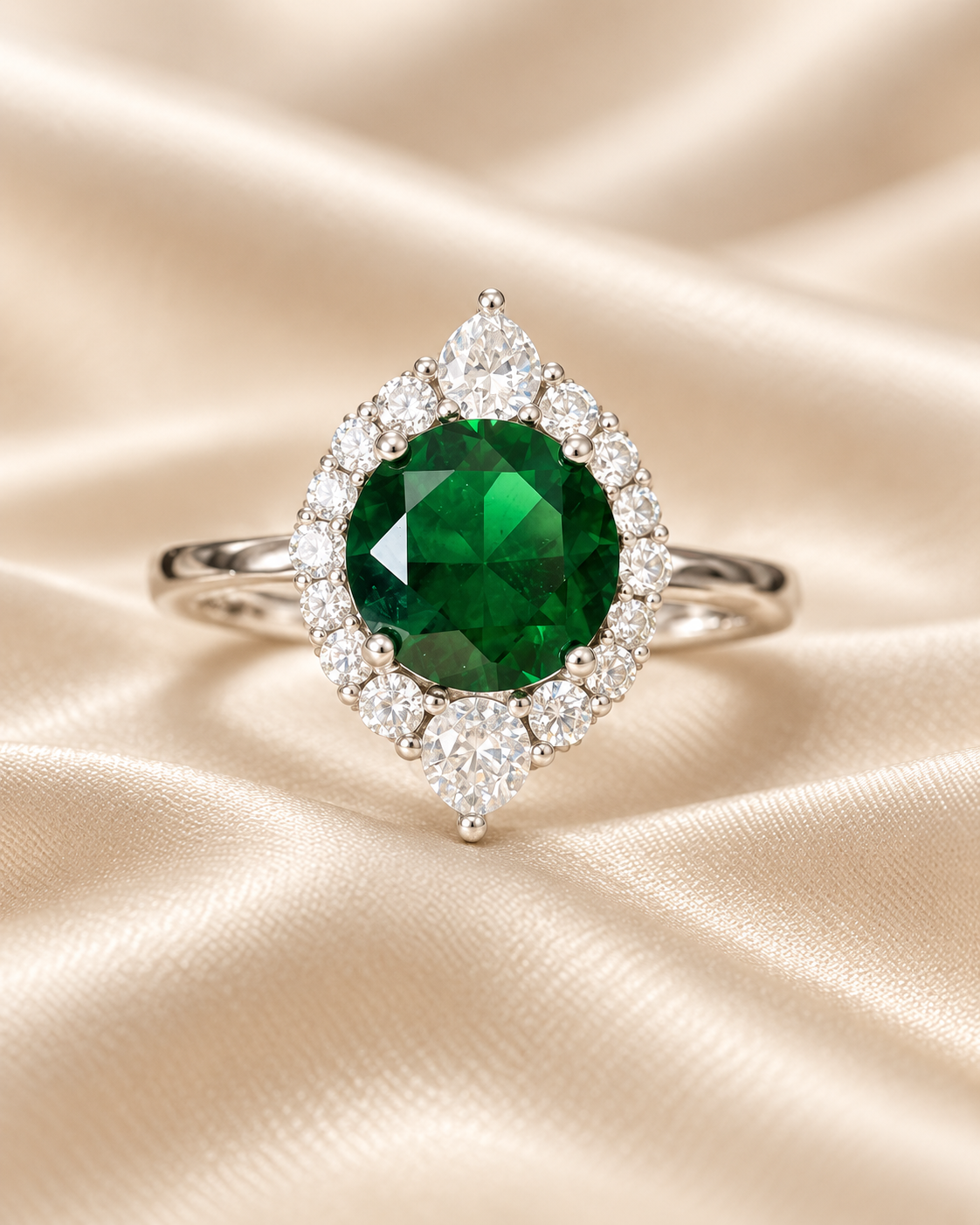 Emerald Round Cluster Ring
