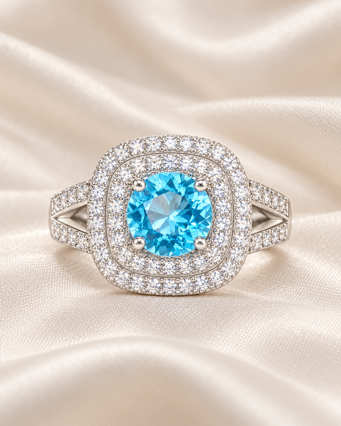 Blue Topaz Square Double Halo Ring - angle 4