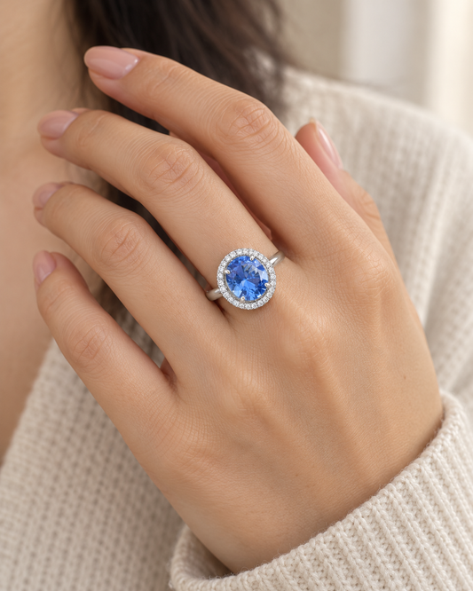 Blue Topaz Round Halo Band