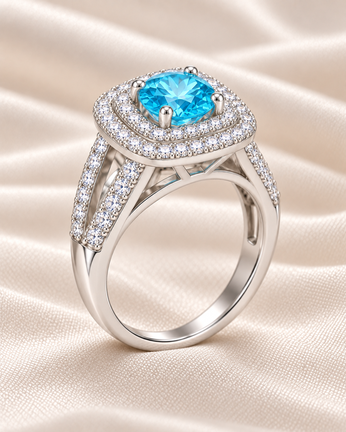 Blue Topaz Square Double Halo Ring - angle 2