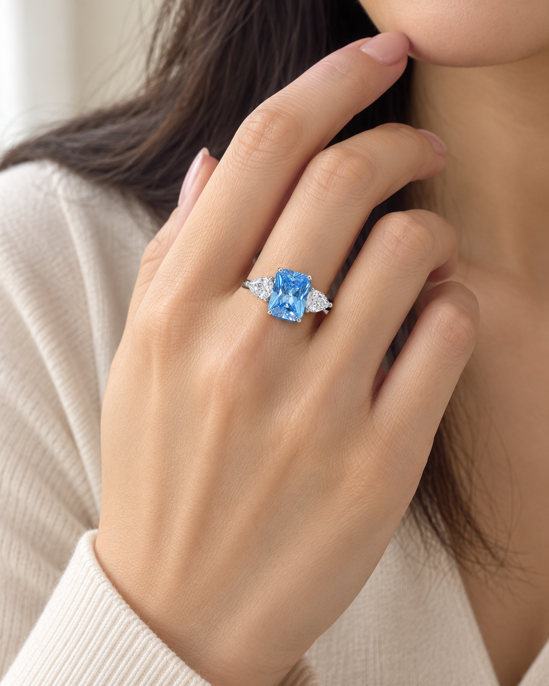 Blue Topaz Radiant Rectangle Teardrop Ring - angle 4