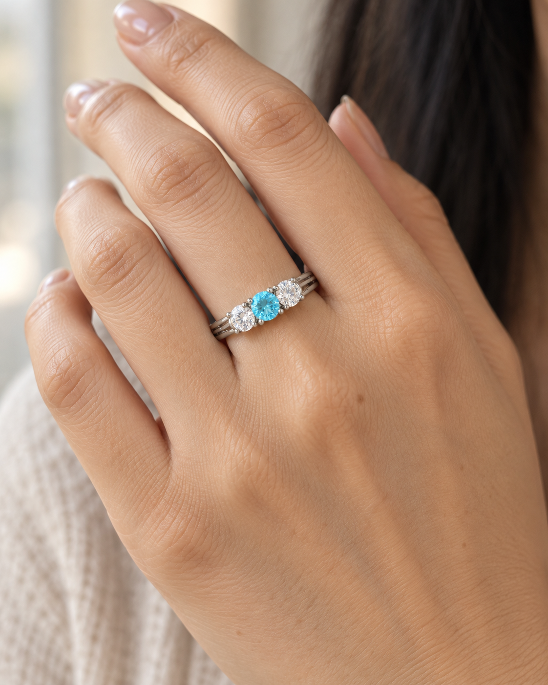Blue Topaz Three Stone Ring - angle 4