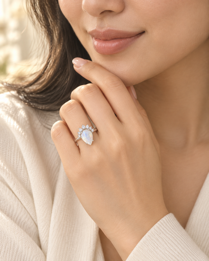 Moonstone Teardrop Crown Ring