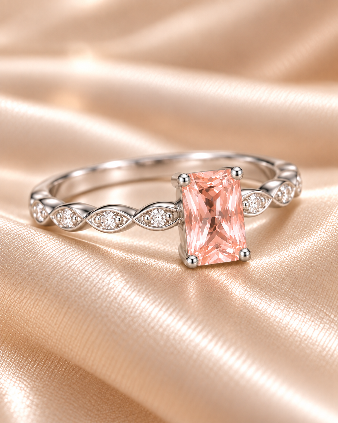 Morganite Rectangle Wave Ring