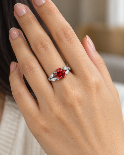 Ruby Round Leaf Band Ring