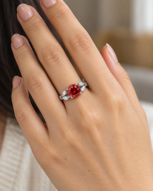 Ruby Round Leaf Band Ring