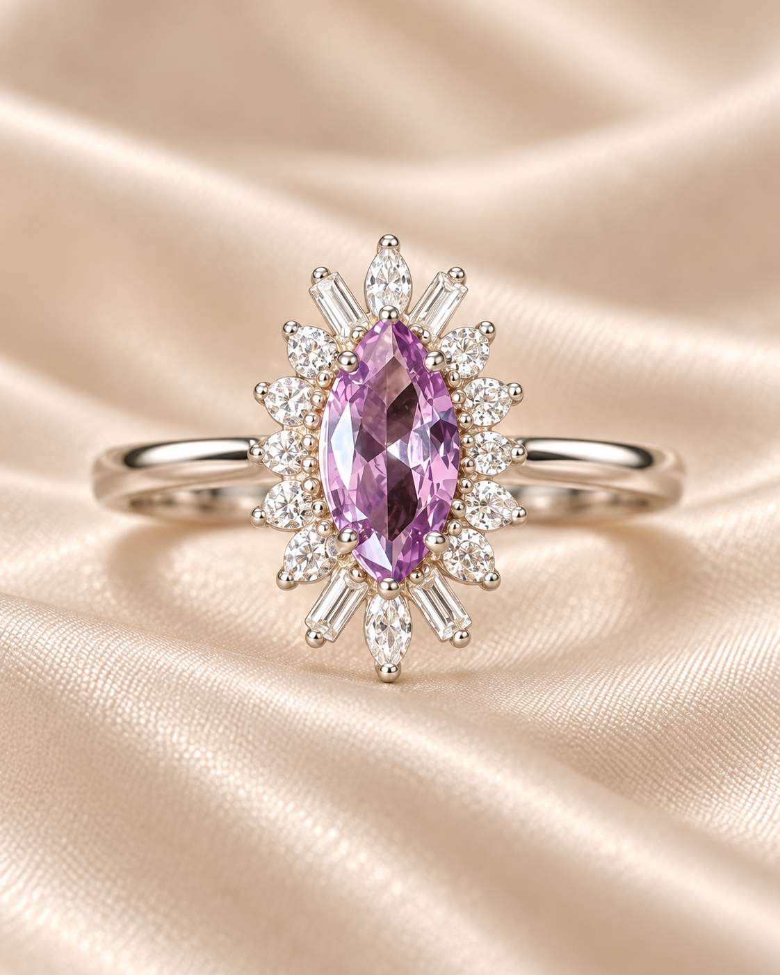 Amethyst Marquise Cluster Ring - sterling silver