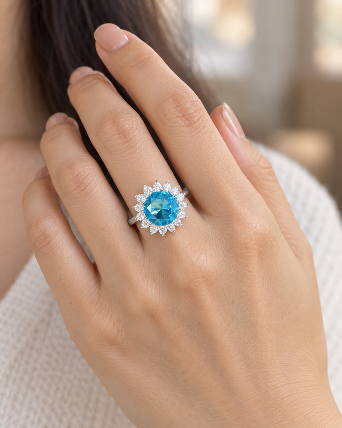 Blue Topaz Round Cluster Ring - angle 3
