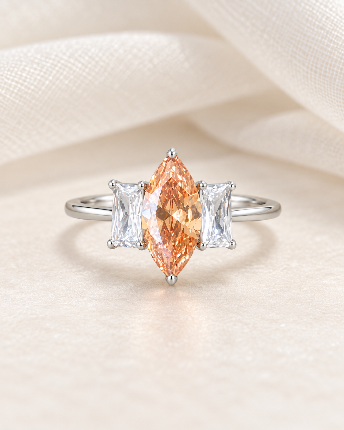 Champagne Topaz Marquee Three Stones Ring