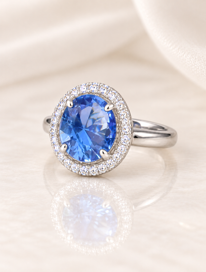 Blue Topaz Round Halo Band