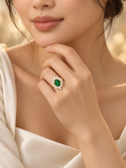 Emerald Oval Statement Cluster Ring
