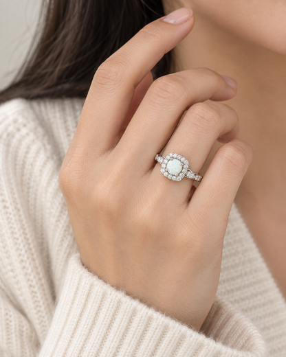 Opal Round Square Wave Ring