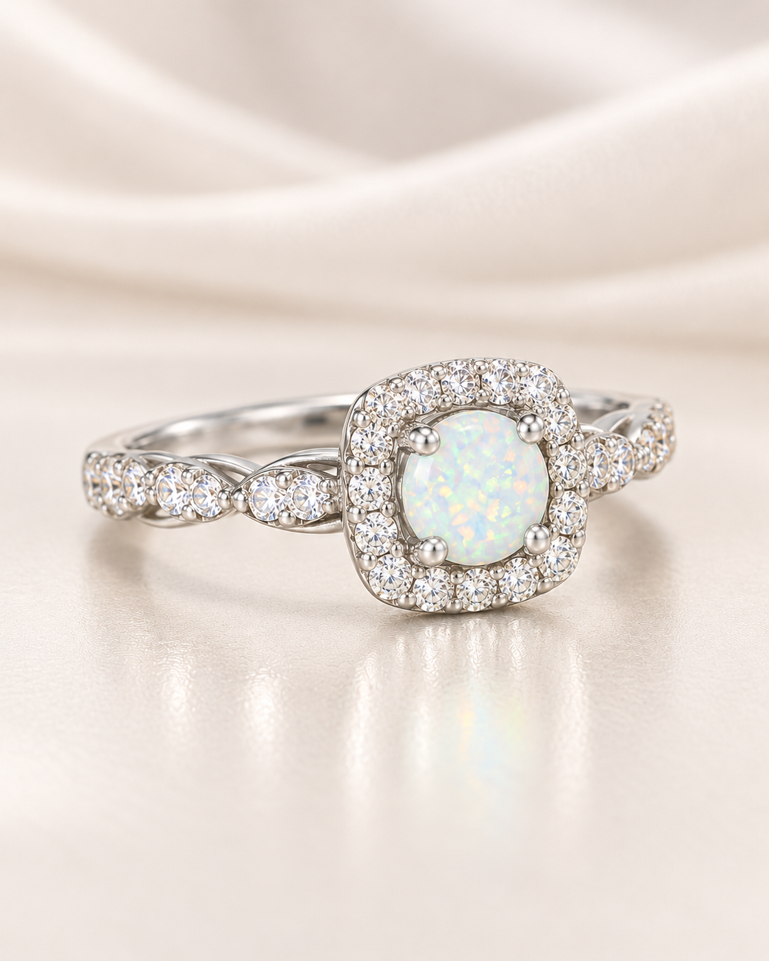 Opal Round Square Wave Ring