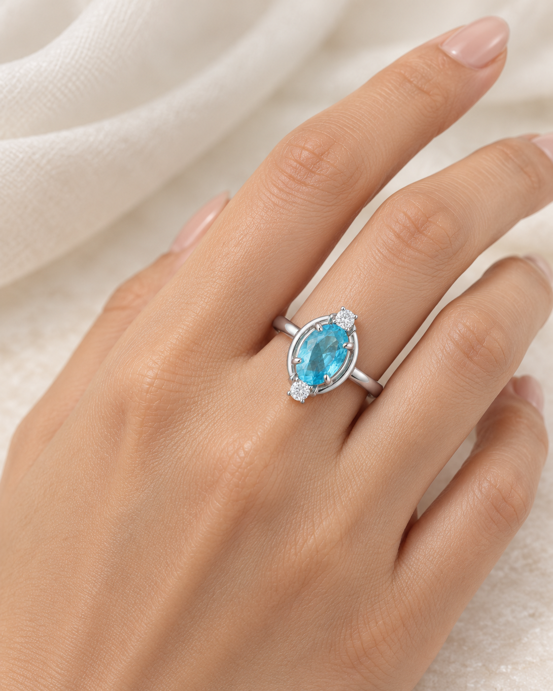 Blue Topaz Oval Ring - sterling silver