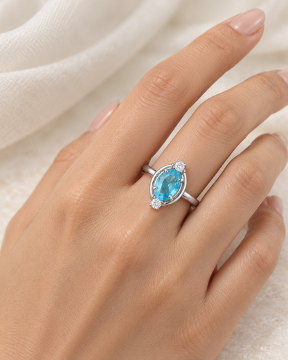 Blue Topaz Oval Ring - sterling silver