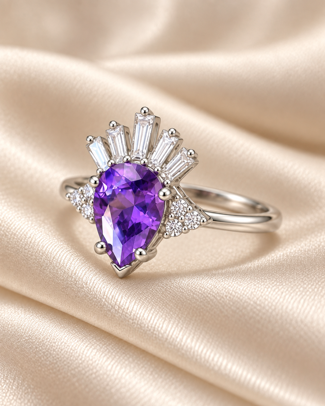 Amethyst Teardrop Ring - angle 3