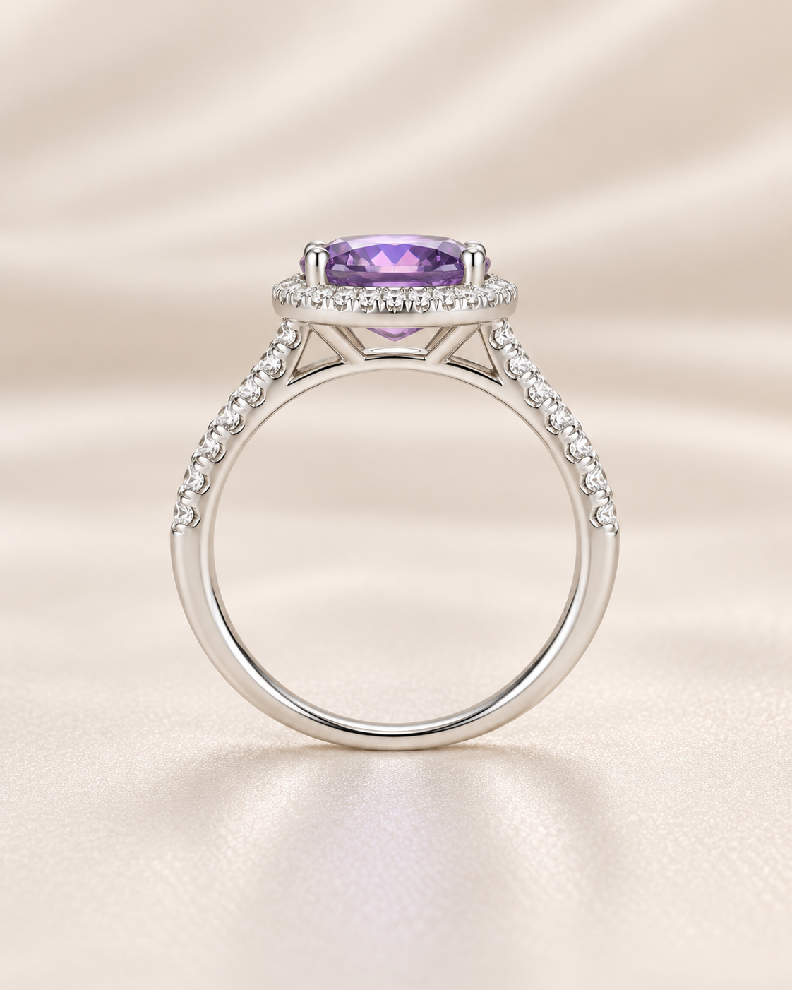 Amethyst Round Halo Ring - angle 3