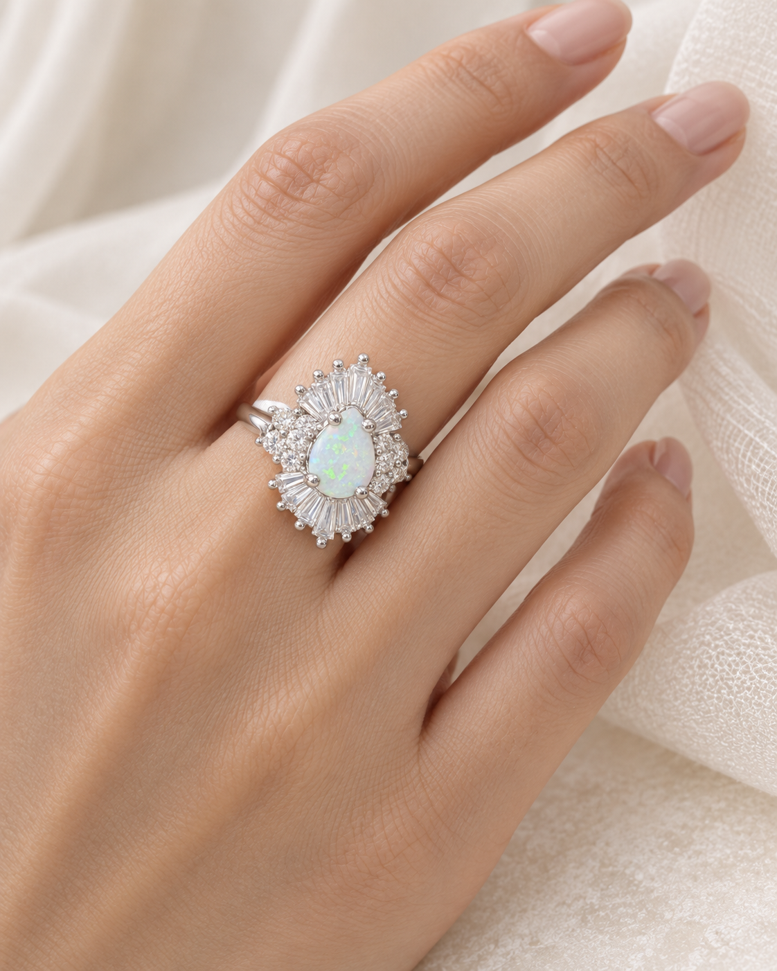 Opal Teardrop Cluster Statement Ring