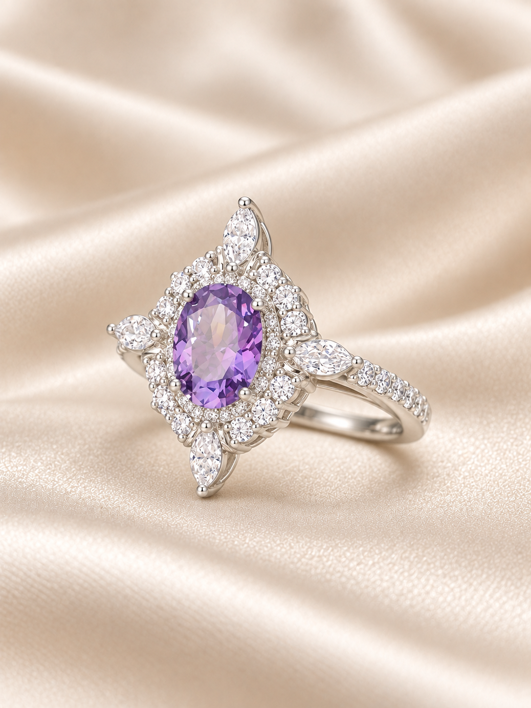 Amethyst Oval Marquise Ring - angle 2