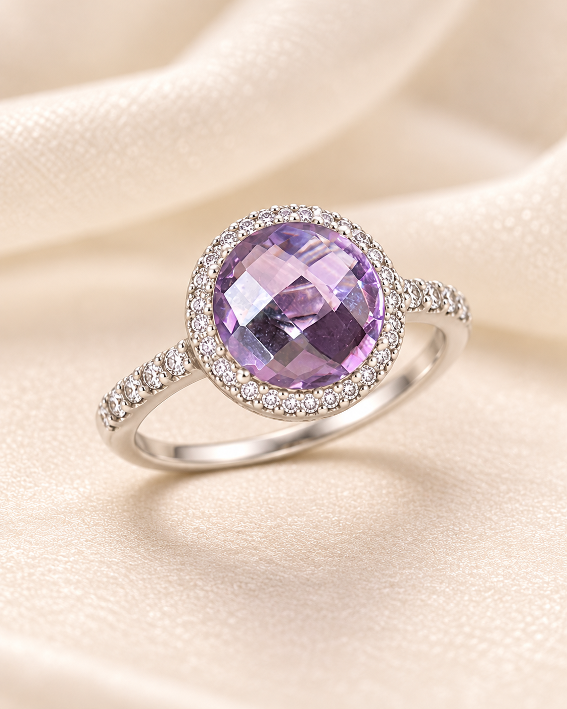 Amethyst Round Halo Ring - angle 3
