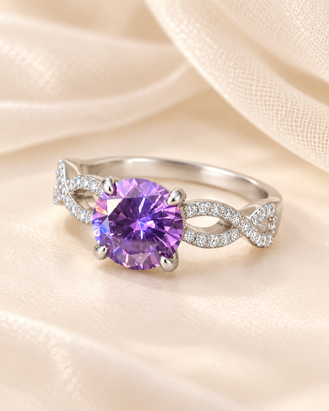 Amethyst Round Twisted Band - angle 3