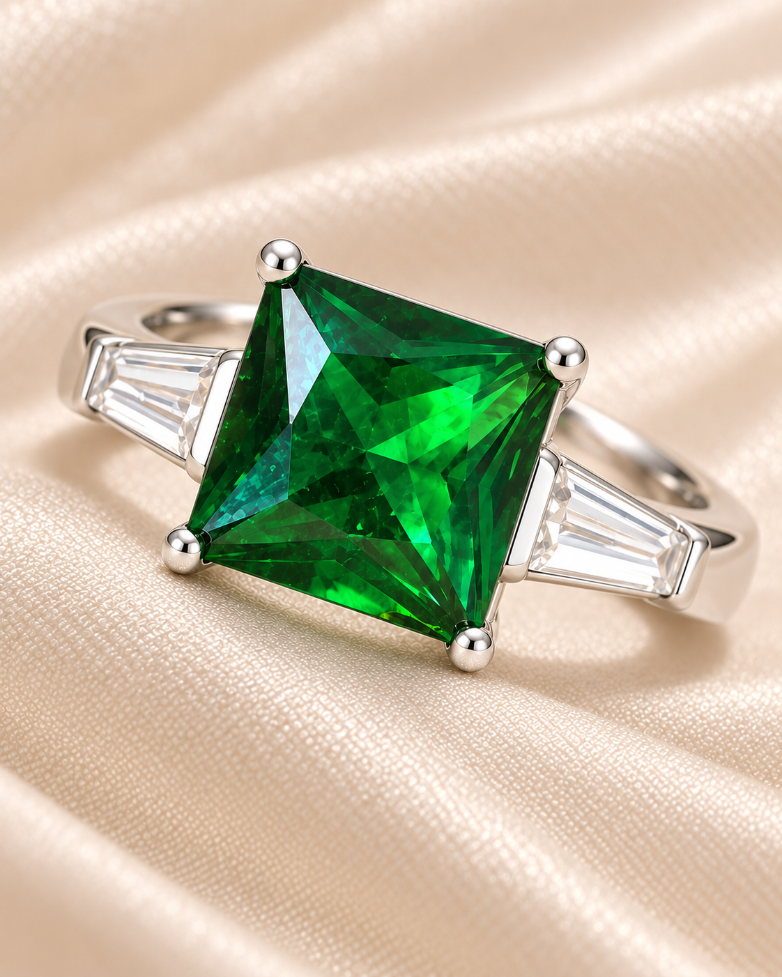 Emerald Square Baguette Accent Ring
