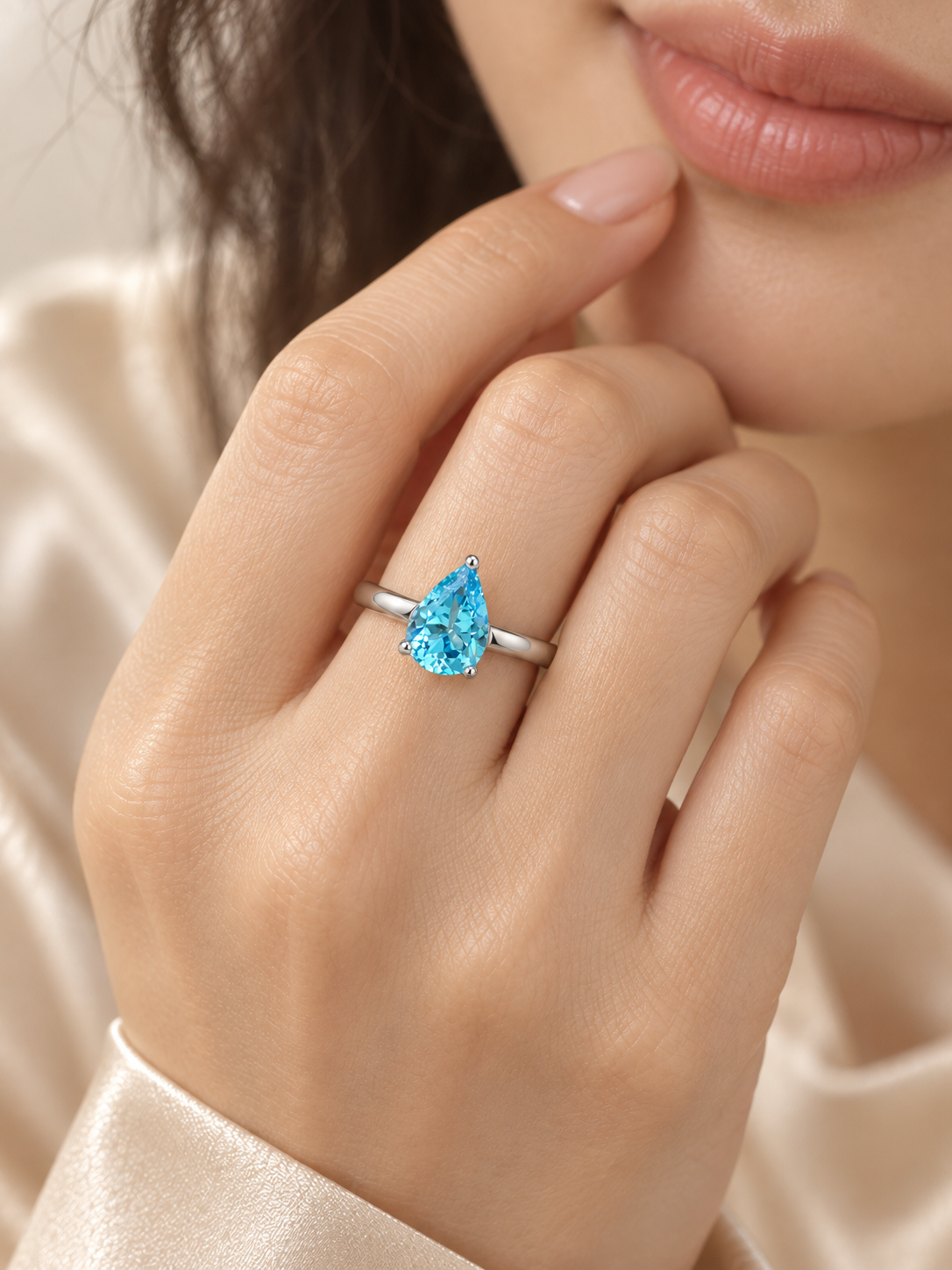 Zircon Teardrop Solitaire Ring