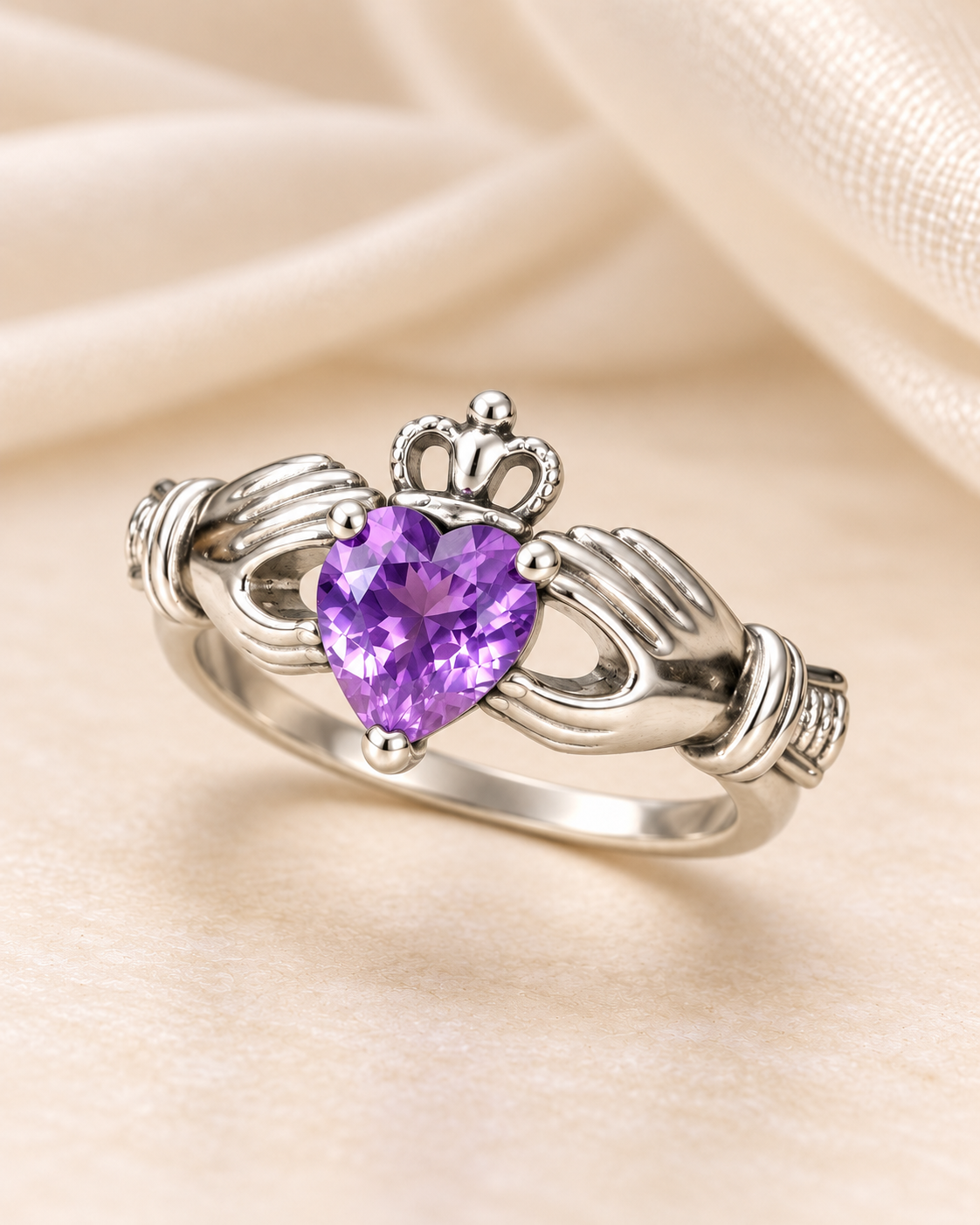 Amethyst Heart Duo Ring - angle 2