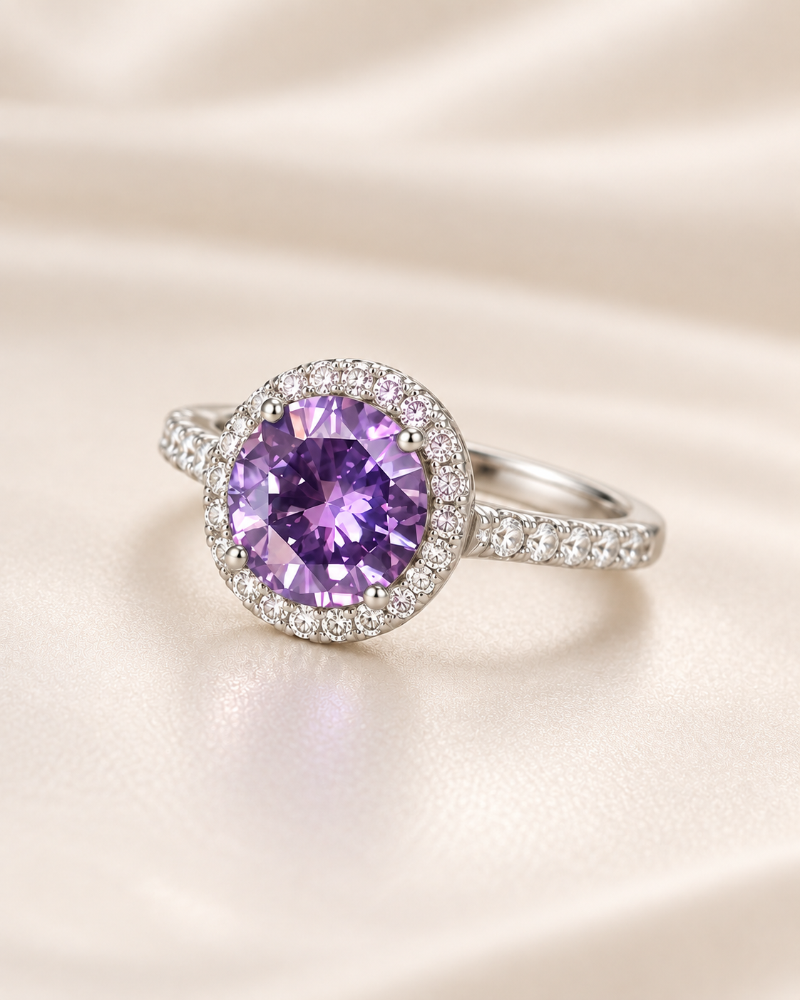 Amethyst Round Halo Ring - angle 4