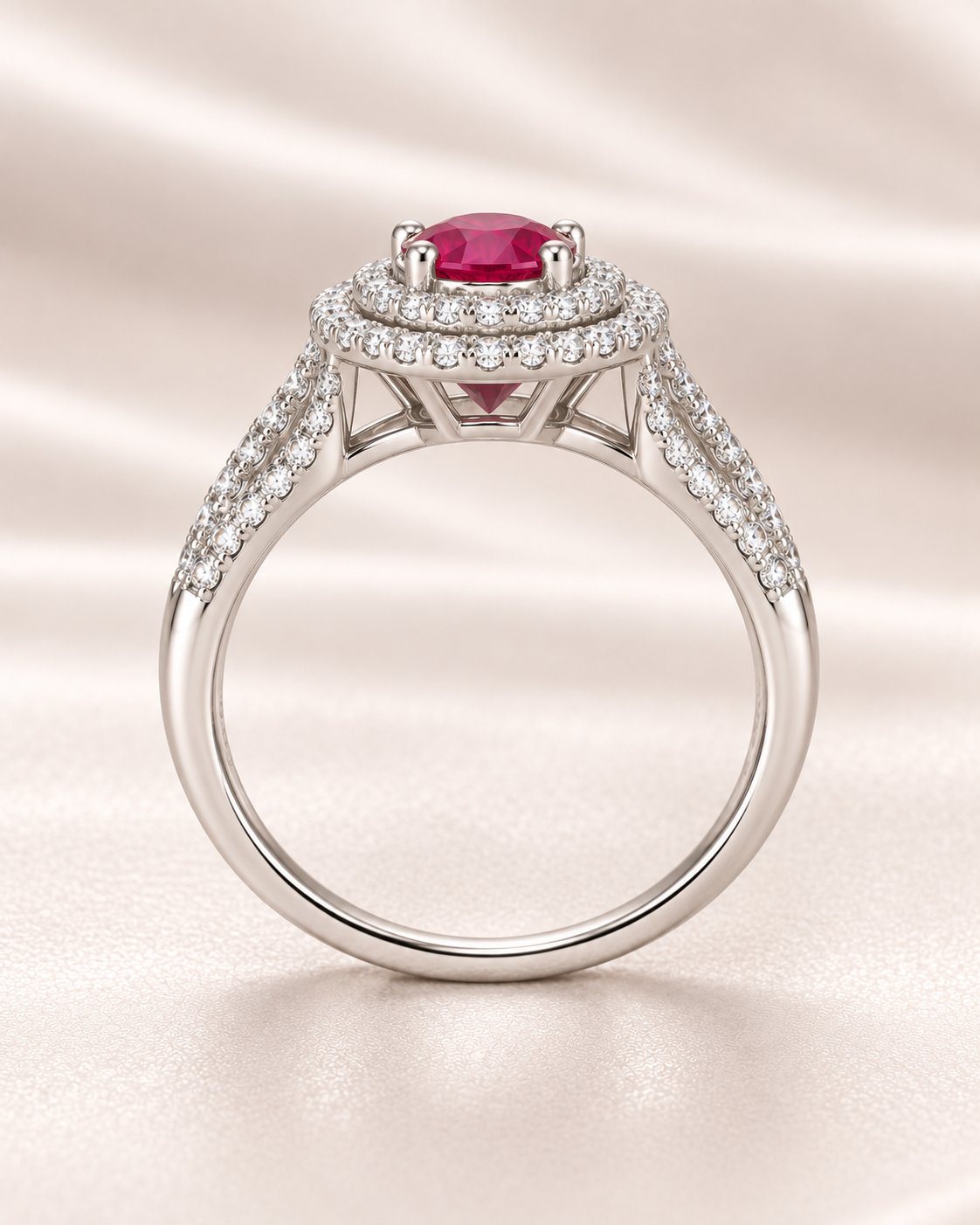 Ruby Round Double Halo Ring