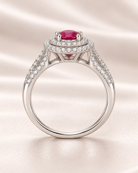 Ruby Round Double Halo Ring