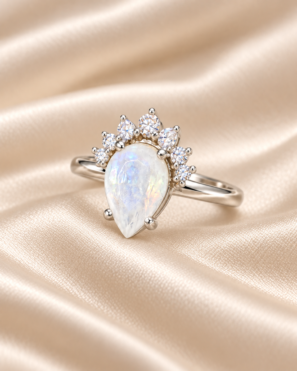 Moonstone Teardrop Crown Ring