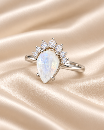 Moonstone Teardrop Crown Ring
