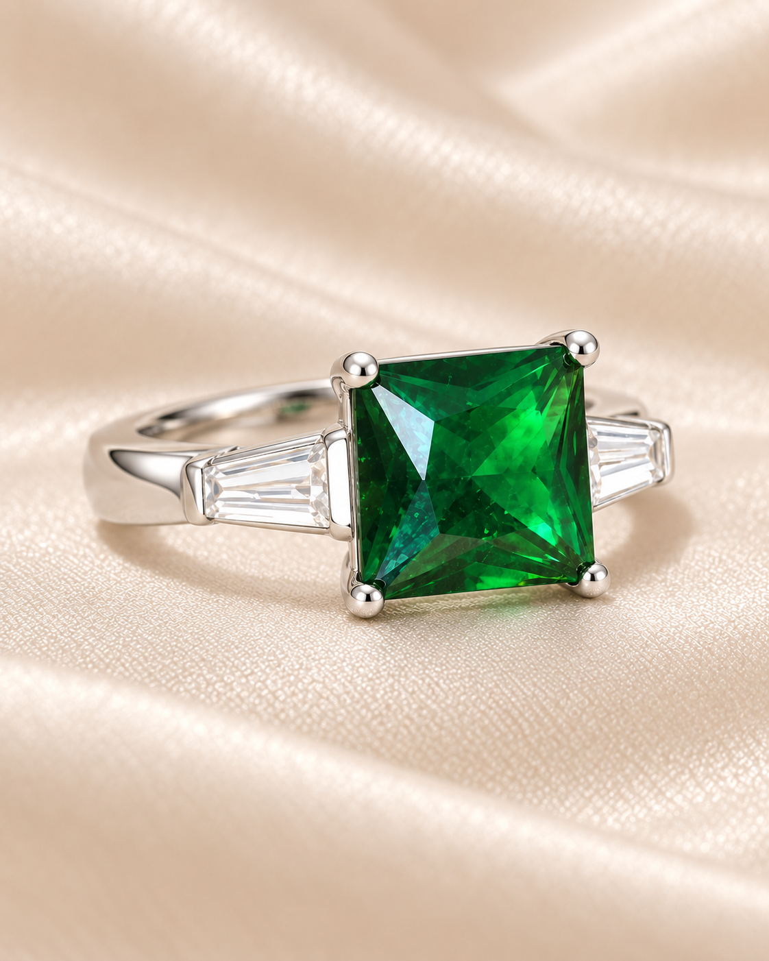 Emerald Square Baguette Accent Ring