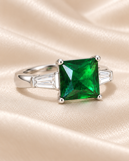 Emerald Square Baguette Accent Ring
