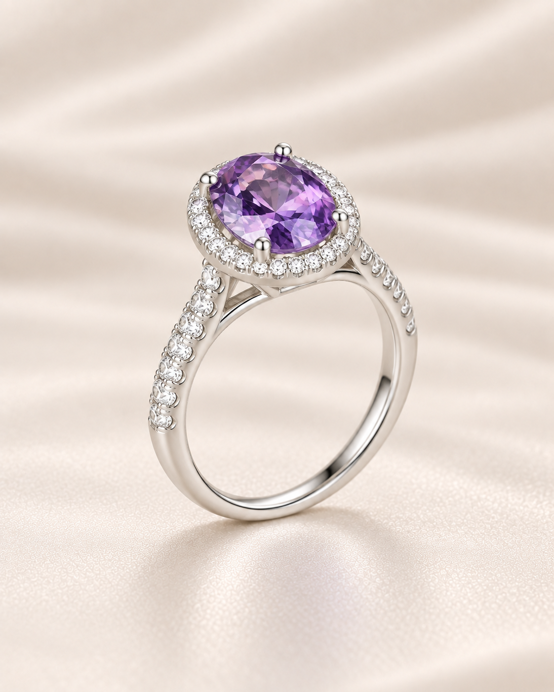 Amethyst Round Halo Ring - angle 2